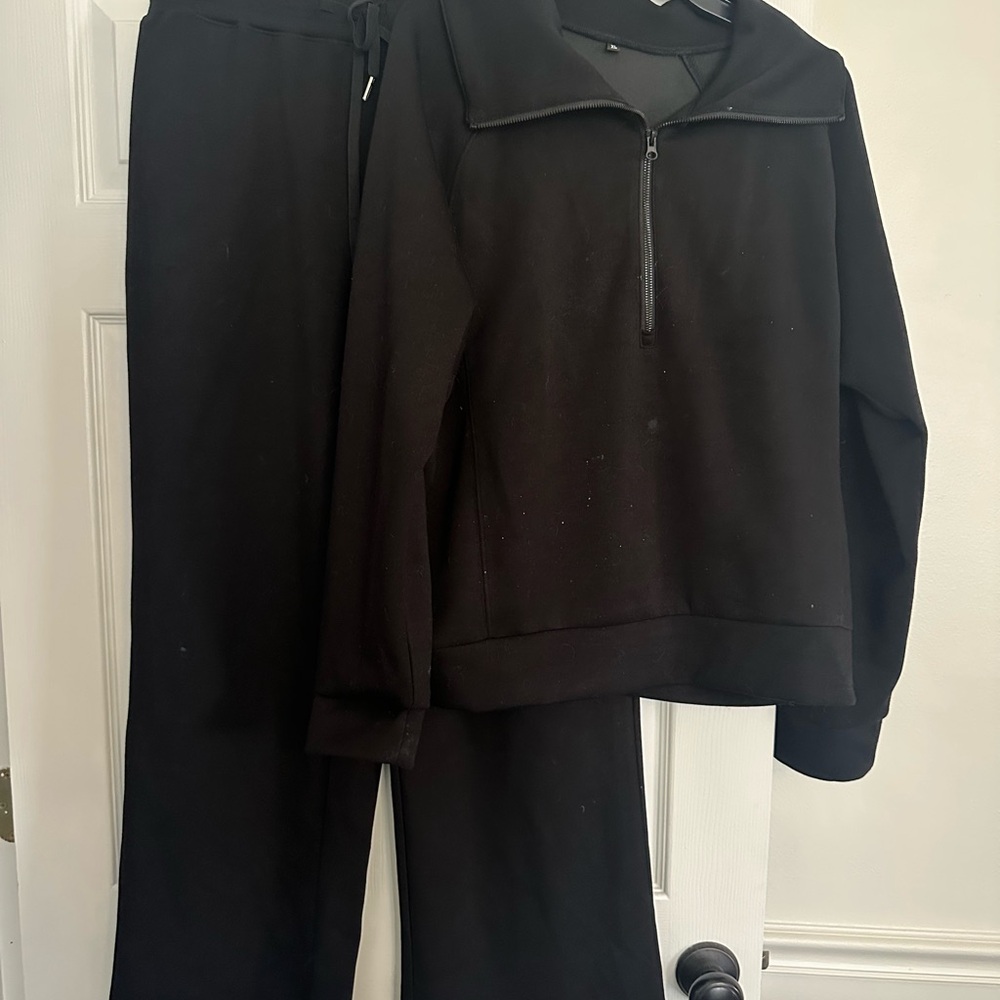 Black Zip-Up Sweatshirt and Pants Set